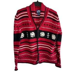 VTG Rey Wear Handmade Sweater Size 2X Red Holiday Snowflake Cottagecore Cotton